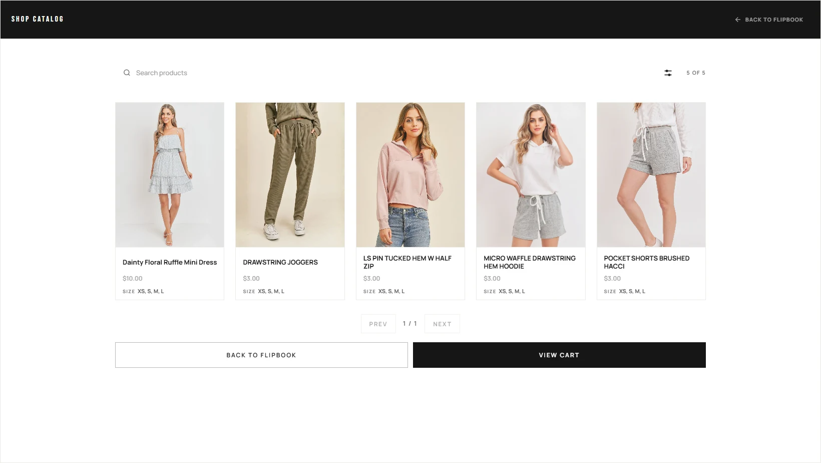 Paper Crane searchable product catalog